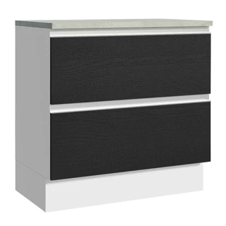 Balcão Armário de Cozinha 80 cm 2 Gavetas Branco/Preto Glamy Madesa em Oferta na Shopee