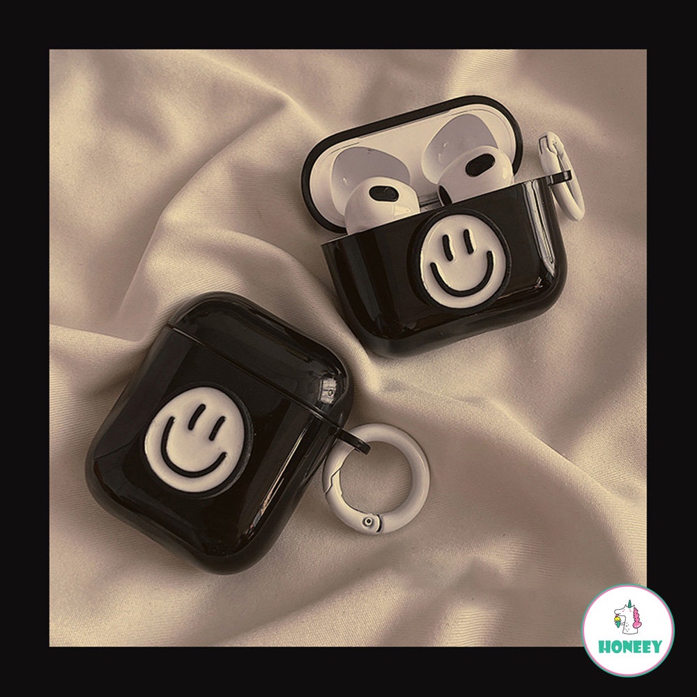 Engraçado Bracelete Preto Sorridente Com De Cara Compatível Airpods 1/2/pro Bluetooth Fone De Ouvido Sem Fio Capa Protetora Traseira Macia