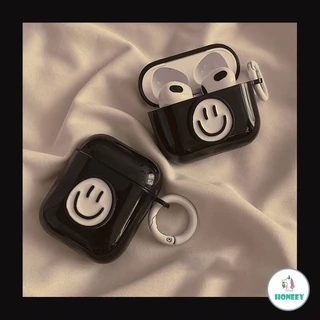Engraçado Bracelete Preto Sorridente Com De Cara Compatível Airpods 1/2/pro Bluetooth Fone De Ouvido Sem Fio Capa Protetora Traseira Macia