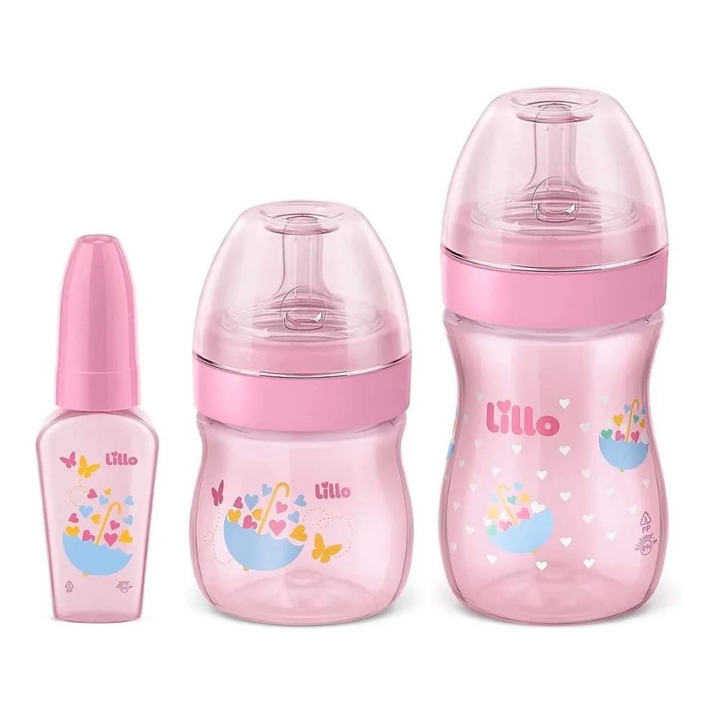 Kit Primeiros Passos Lillo Rosa com 3 Mamadeiras | Shopee Brasil
