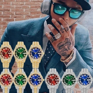 Relógio De Pulso Masculino De Luxo Marca TOP Full Diamond Calendário Relógios AAA CZ Quartzo À Prova D'água Hip Hop