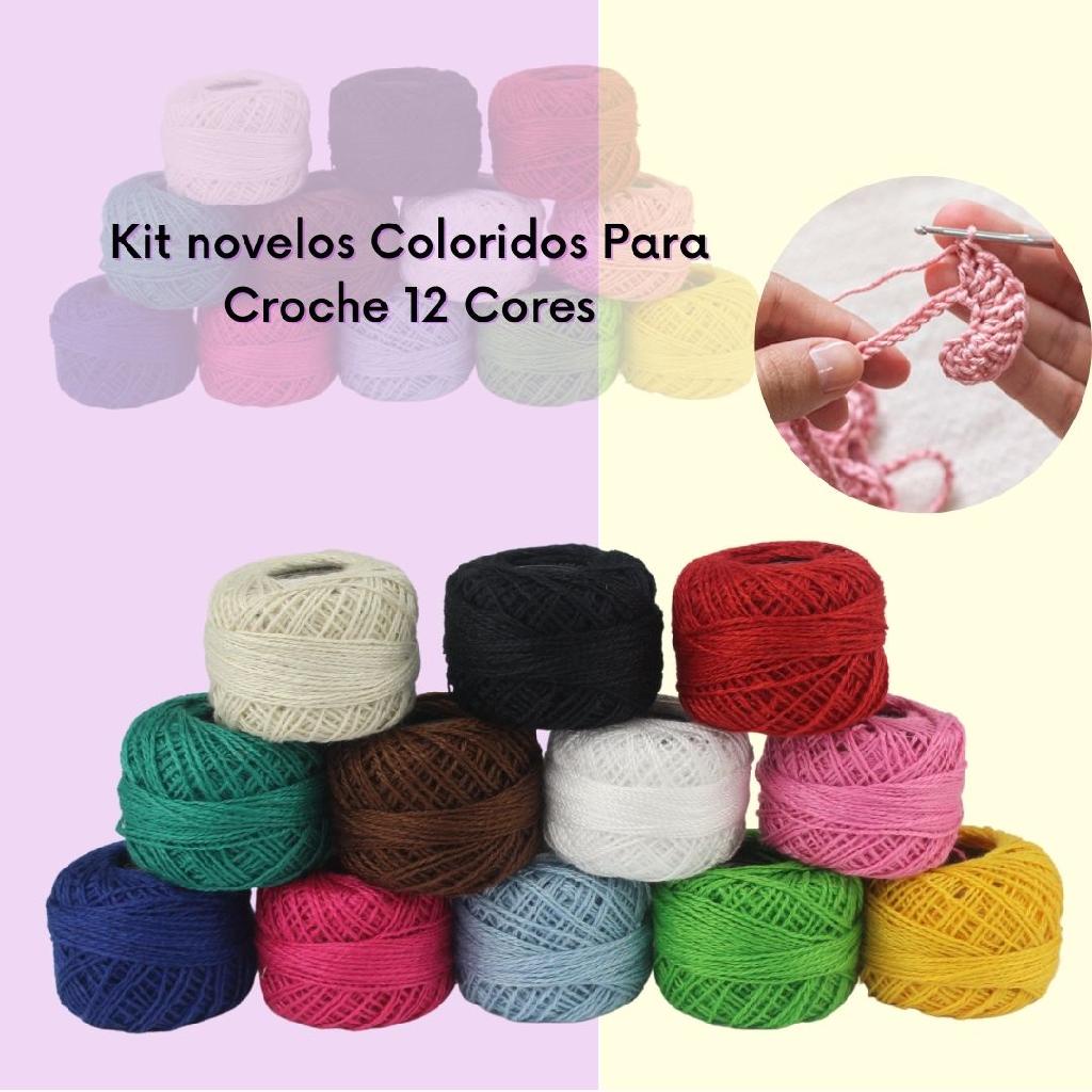 Kit Rolo de linhas de Crochê Estojo de linha Cores Sortidas/ 40 metros cada Novelo
