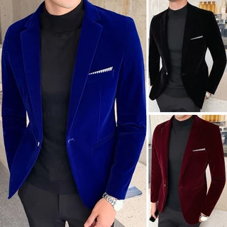 CERA-Spring Homens Blazer Cor Sólida Gola Manga Longa Slim Fit Botão Único Fato De Veludo Casaco Streetwear