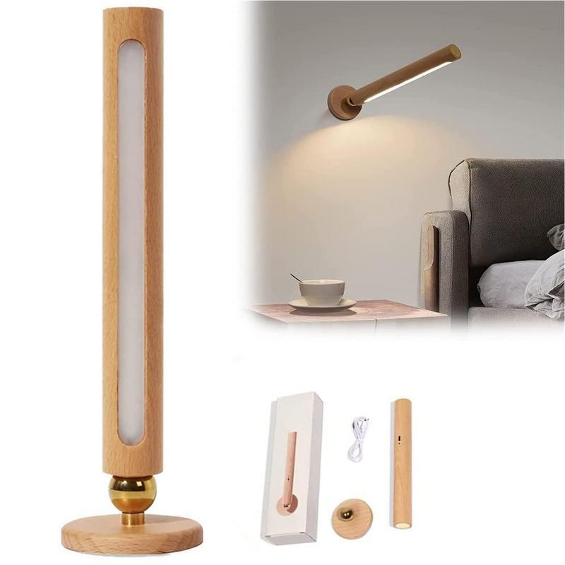 Lâmpada De Parede LED Giratória De Madeira 360 , Luz Noturna , Escurecimento Sem Degrau Destacável , Recarregável USB