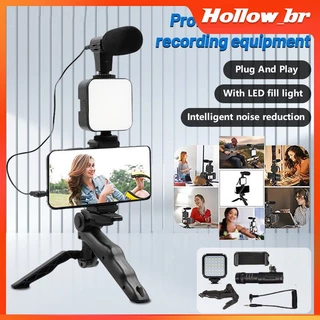 Luz De Preenchimento LED Com Microfone Smartphone Live Streaming Vlogging Kit Equipamento De Gravação De Vídeo Tripé