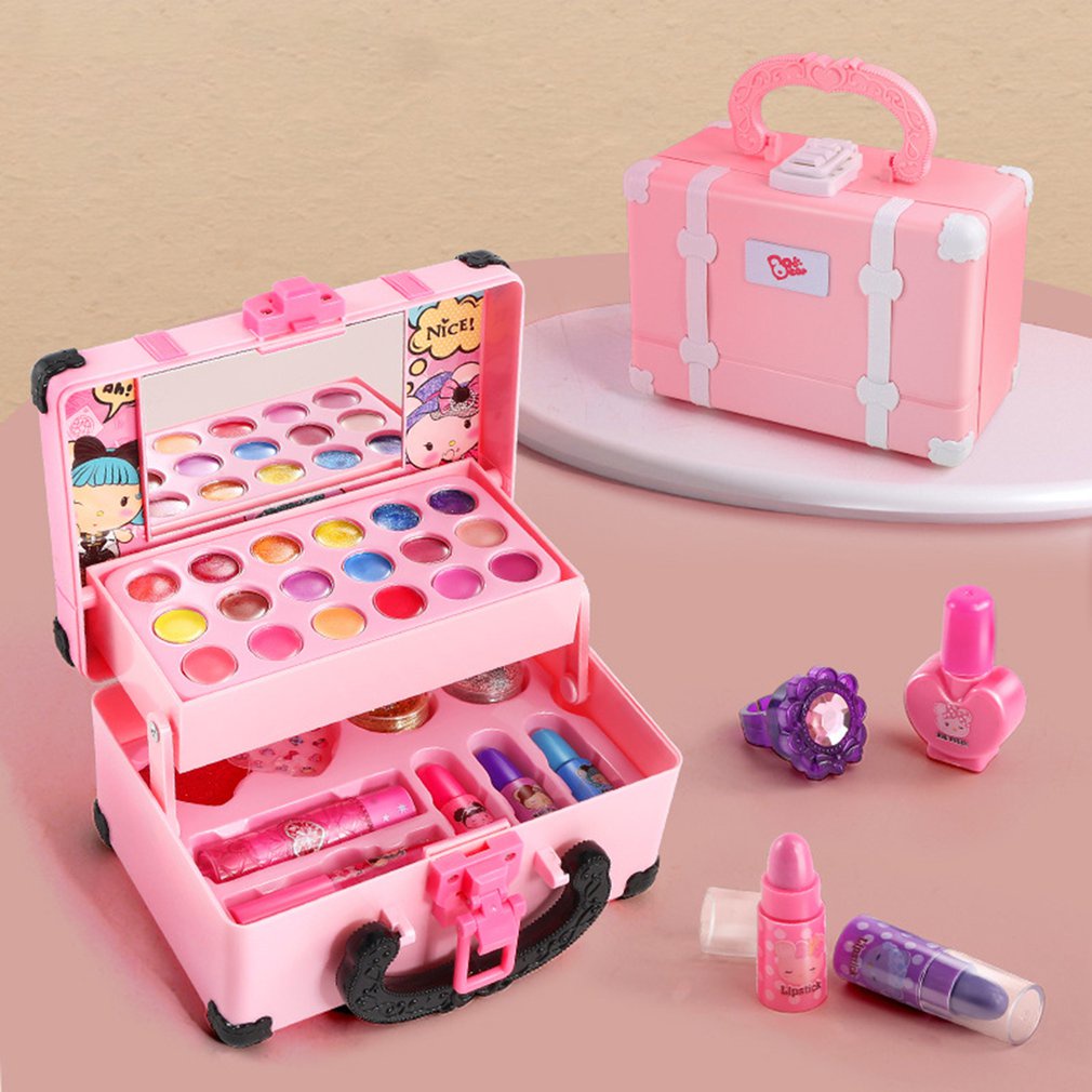 Fingir kit de maquiagem para meninas crianças fingir jogar maquiagem  conjunto com saco de cosméticos para meninas real cosméticos seguro  não-tóxico
