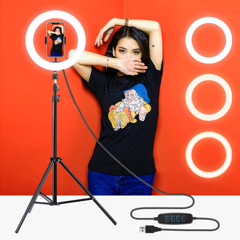 Iluminador Ring Light com Tripé Profissional 10 Polegadas 26cm, Tripé com 2,10mt