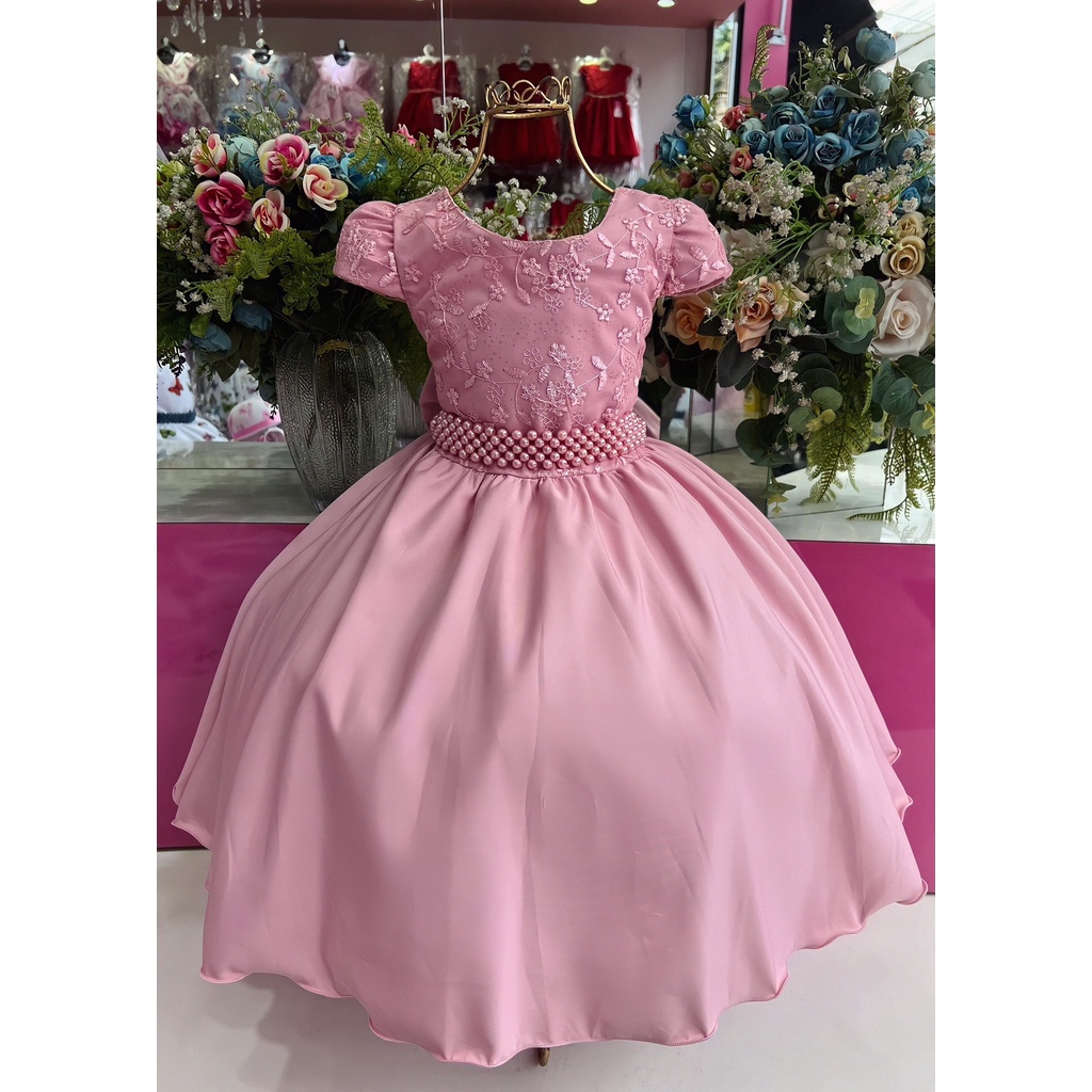 Vestido de Festa Longo Elegante Clássico com Apliques Florais (Pronta