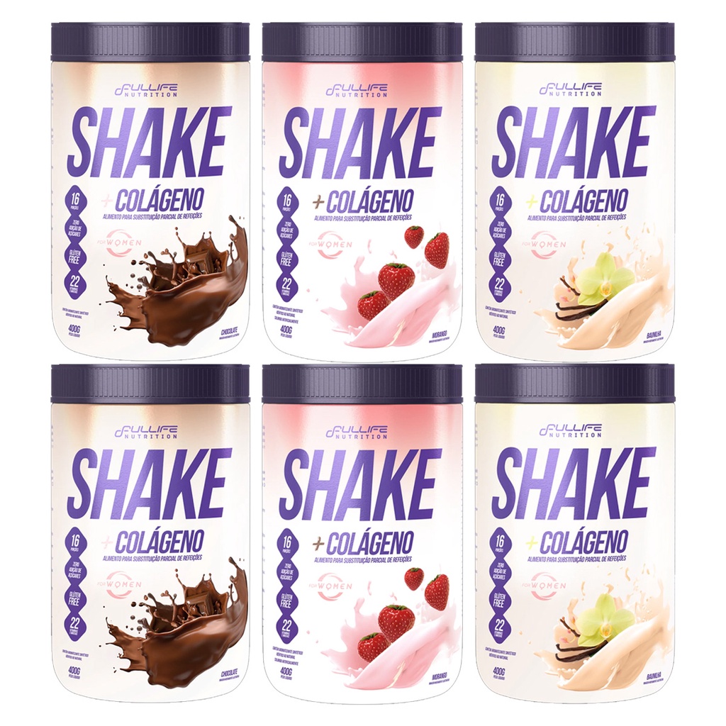 Shake Substituto de Refeição Com Colageno Zero Açúcar Sem Gluten 400g 6 ...
