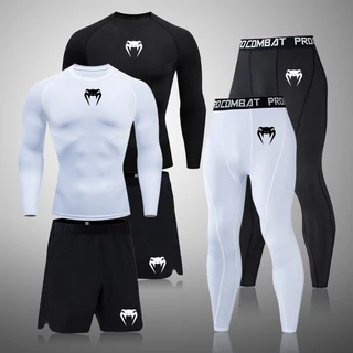Quick Dry Men's Running Sets De Compressão Fatos Esportivos Roupas Apertadas Magricelas Ginásio Rashguard Fitness Sportswear Homens Anti-UV