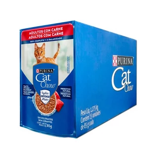 Caixa 15un Ração Úmida Sachê Cat Chow Gatos Adultos Carne Ao Molho 85g em Oferta na Shopee