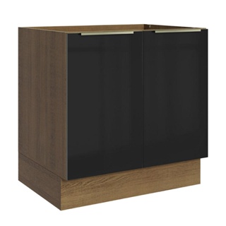 Balcão Madesa Lux 80 cm 2 Portas - Rustic/Preto