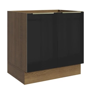 Balcão Madesa Lux 80 cm 2 Portas - Rustic/Preto em Oferta na Shopee