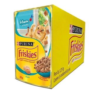 Caixa 15un Ração Úmida Sachê Friskies Gatos Adultos Atum Ao Molho 85g em Oferta na Shopee