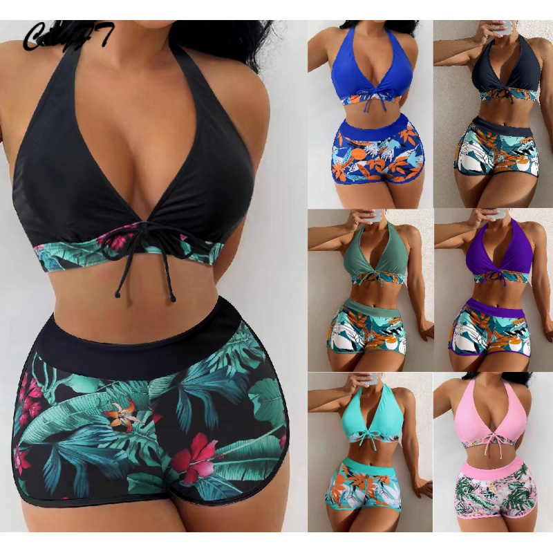 biquini com bojo e short cintura alto hot pants feminino bikini estampa ...