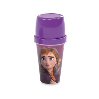 Mini Shakeira de Plástico 320 ml com Misturador, Fechamento Rosca e Sobretampa Articulável Frozen Anna