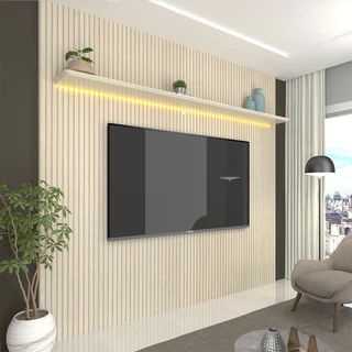 Painel para TV com LED Requinte 220 Off White Ripado - Gelius
