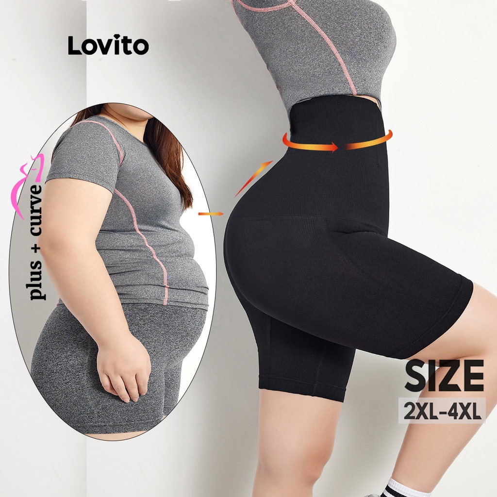 Lovito Plus Size Casual Simples Básico Espartilho Feminino LPS06061 (Damasco/Preto)