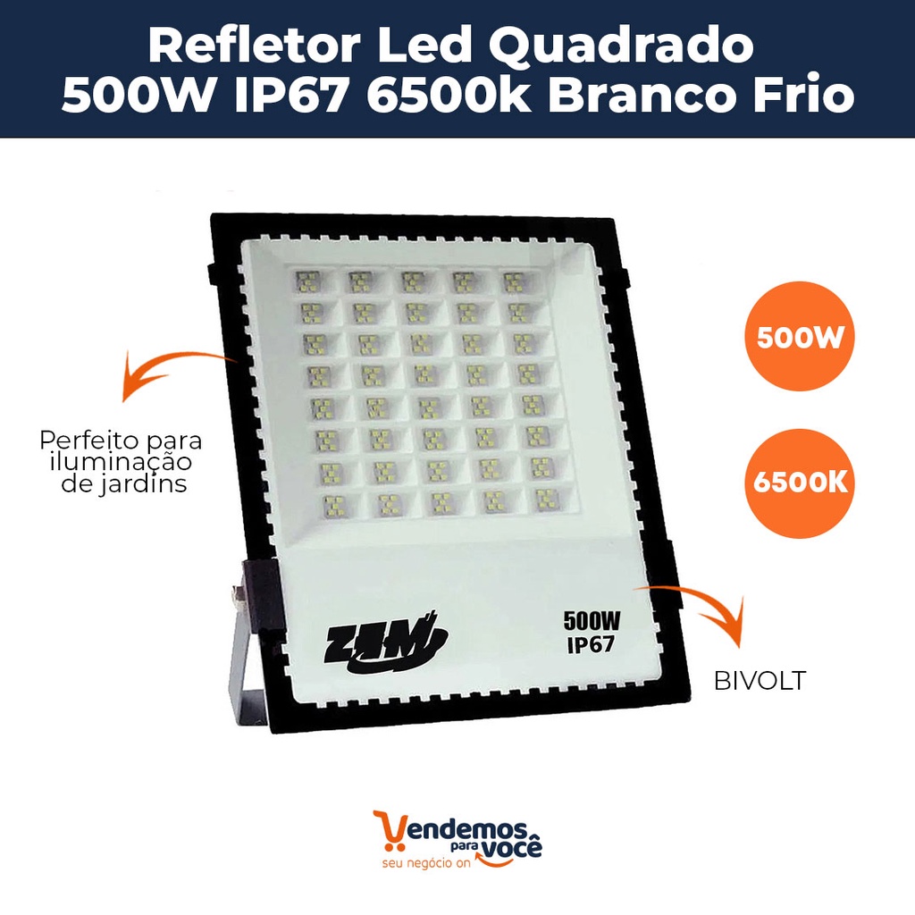 Refletor Led Quadrado 500w IP67 6500k Bivolt Branco Frio | Shopee Brasil