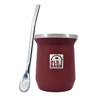 Kit Tereré 1 Cuia Térmica Parede Dupla De Alumínio Old Barn 1 Bomba Lisa Cromada 19cm