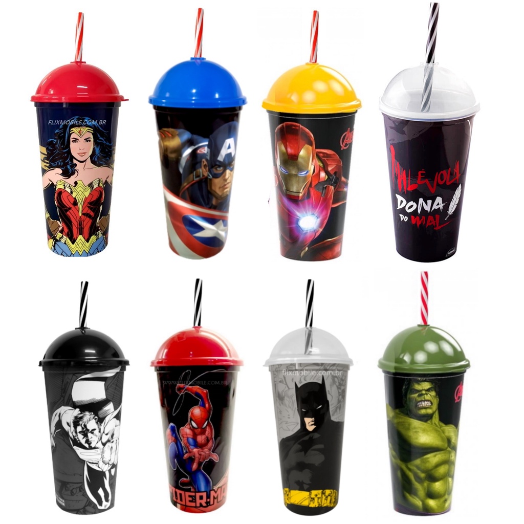 Kit 8 Copos Shake Super Heróis DC Comics e Marvel - Plasútil | Shopee ...
