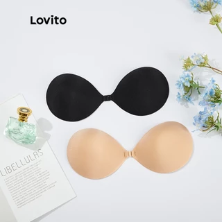 Lovito Casual Acessório de Lingerie Liso com Bojo Fecho Frontal com Enchimento L344L074 (Pêssego/Preto)