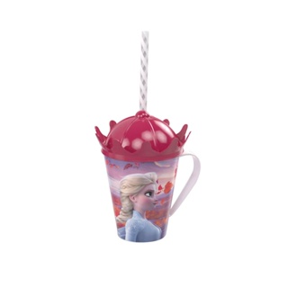 Caneca de Plástico 360 ml com Tampa Coroa e Canudo Frozen