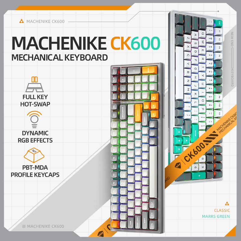 Teclado Mecânico Machenike CK600 100 Teclas RGB Tri-Mode CSA Perfil PBT Sem Fio Para Mac/Windows D5CM