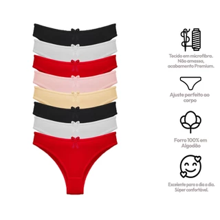 Kit com 8 Calcinhas Lingerie Tanga de Microfibra