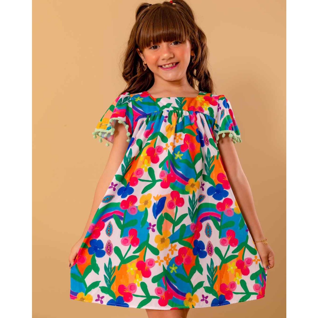 Vestido infantil com store pompom