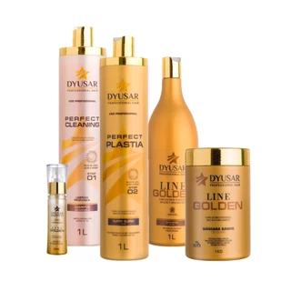 Kit Escova Progressiva Perfect Plastia e Hidratação Ouro Line Golden Dyusar Cosméticos