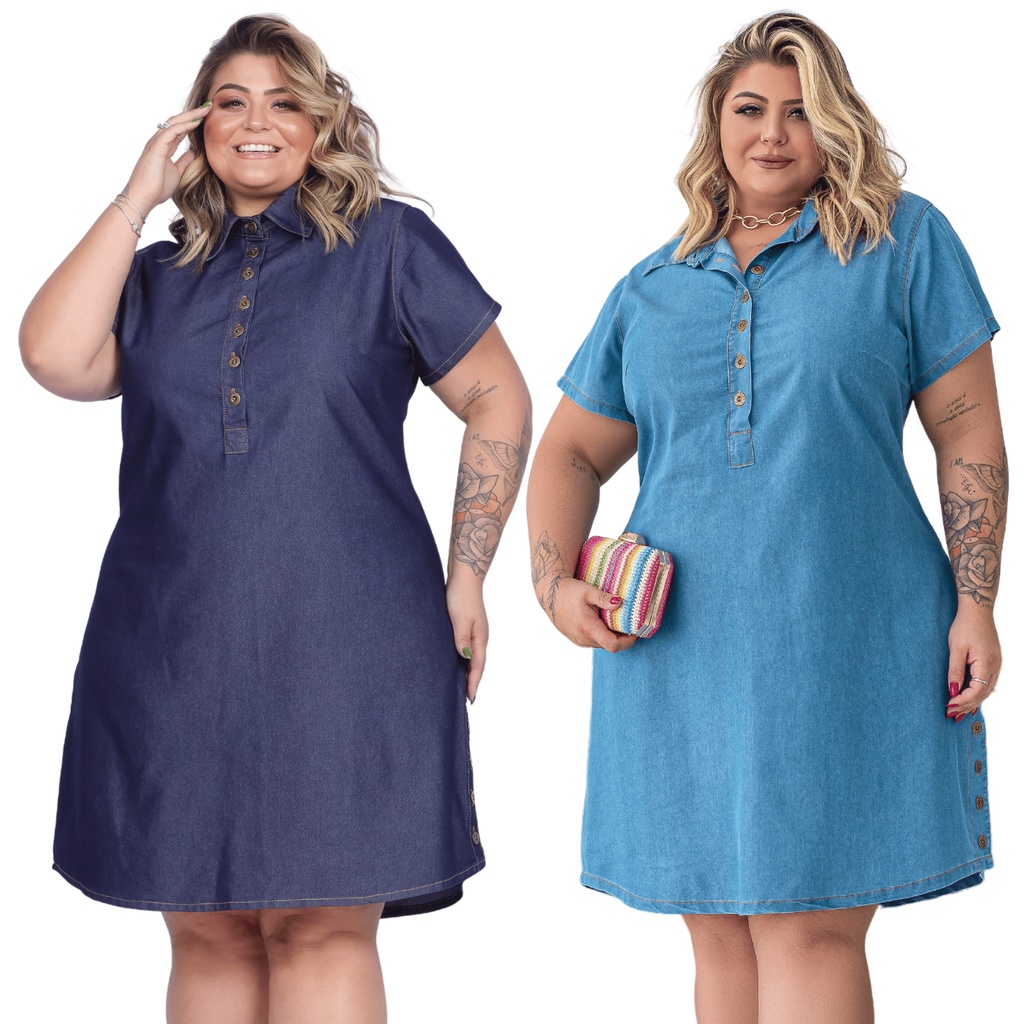 Kit Vestidos Jeans Plus Size Chemise Moda Evangélica Midi