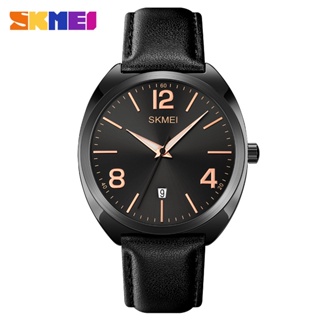 Relógio SKMEI Quartzo Para Homens Cristal Com Pulseira De Couro vintage Estilo Preto Puro display De Calendário