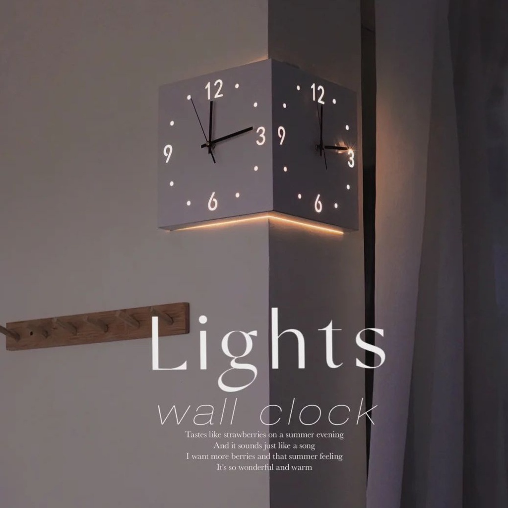 (Bateria E Tutorial Livre De Instalação) Perfuração-Canto Dupla Face Relógio De Parede Sala De Estar Luminoso Simples Decoração Mudo Moderno Nórdico Criativo Pendurado