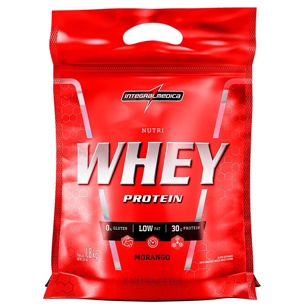 Nutri Whey Protein Isolado Concentrado Morango 1,8Kg Refil – Integralmedica