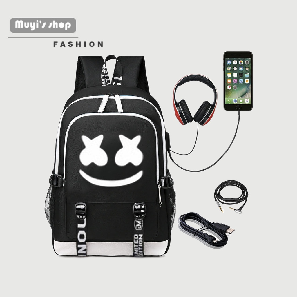 Mochila Escolar 2H1N Marshmello Electronic/DJ Marshmallow Com 100 Espaços