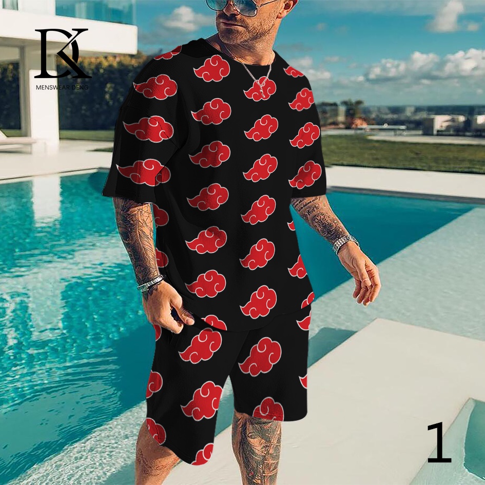 Conjunto De Roupas Homem 2Piece Akatsuki Nuvem Vermelha 3D Camisetas De Impressão Fato De Treino Para Corrida Esportivas De Tamanho Superior