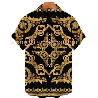 Novas Camisas De Luxo Estilo Barroco Verão Havaianas 3D Manga Curta Botões Solta