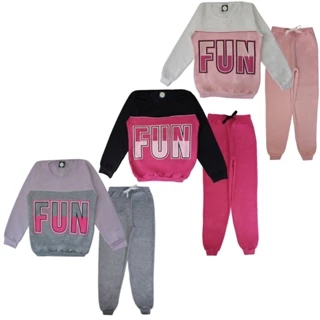 Conjunto Moletom Juvenil Feminino Blusa Calça Flanelado punhos, Roupa inverno menina Agasalho infantil Tamanho 10 12 14 16 atacado