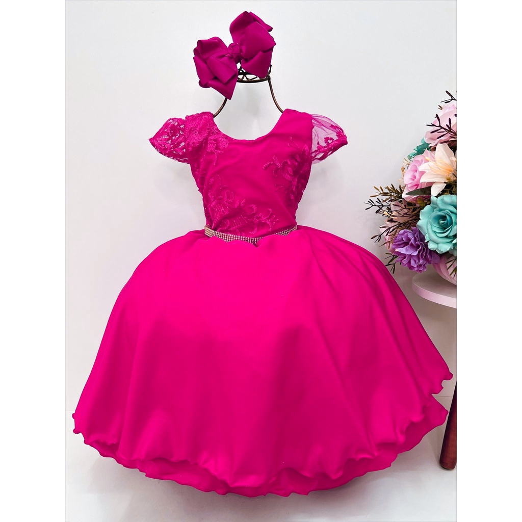 Vestido de festa 2024 infantil rosa pink