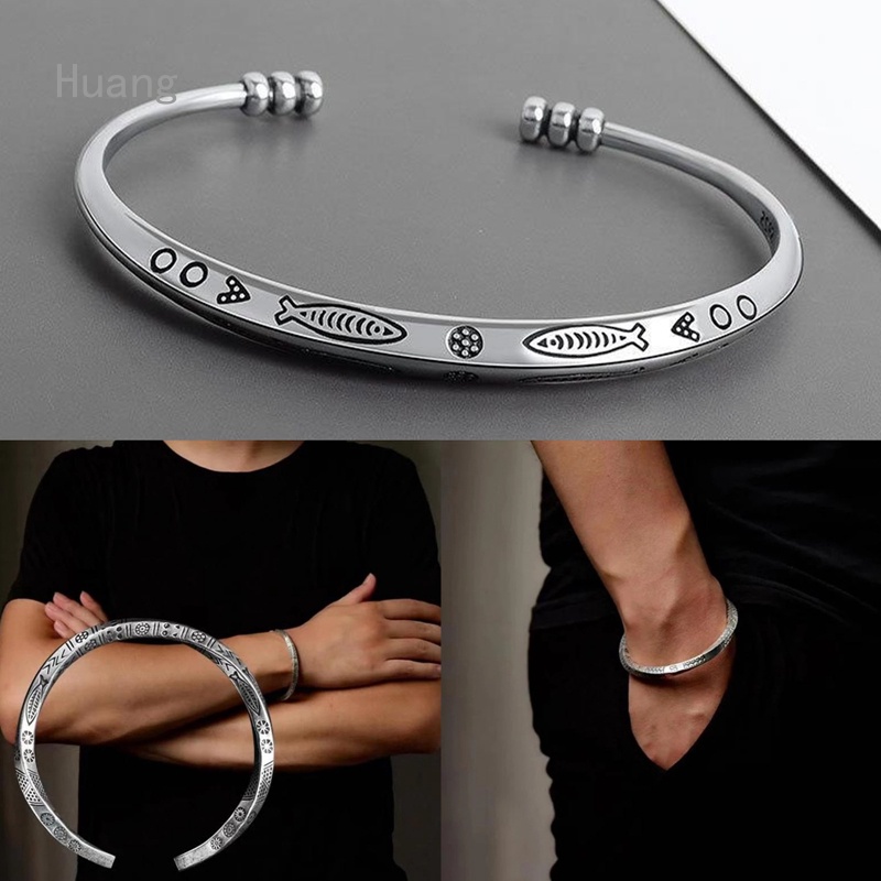 Huang Vintage Mobius Peixe Esculpido Elefante Totem Pulseira De Senhoras Torção Masculina Aberta Tendência Jóias