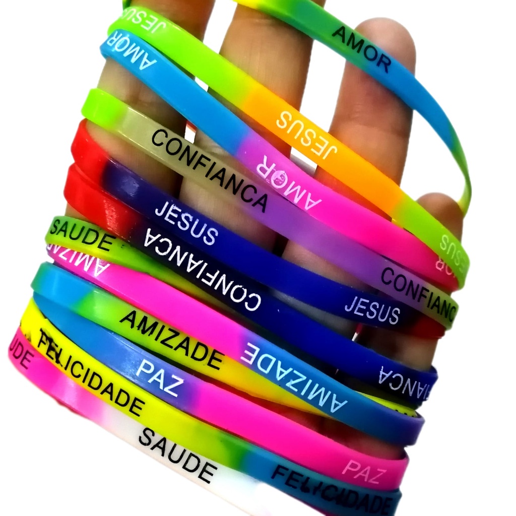 KIT 12/24/36 Pulseira de silicones com palavras motivacionais da amizade coloridas e sortidas