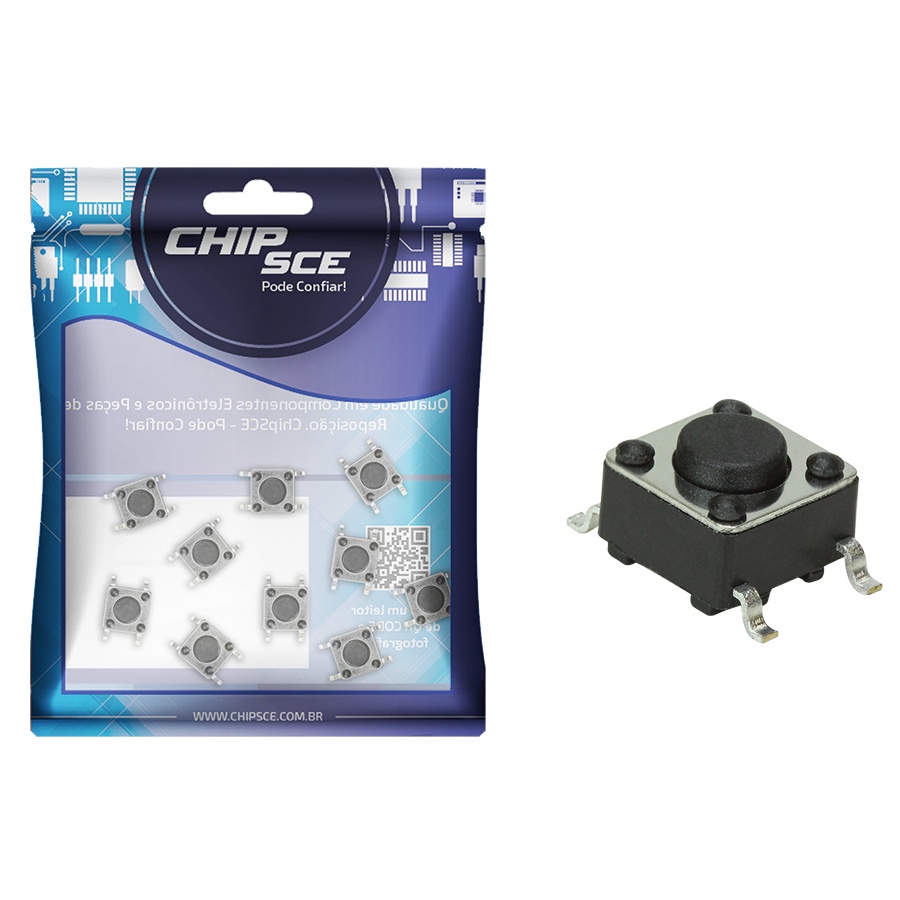 10x Chave Táctil Smd 4 Terminais 6x6x4,3mm 180ºGraus