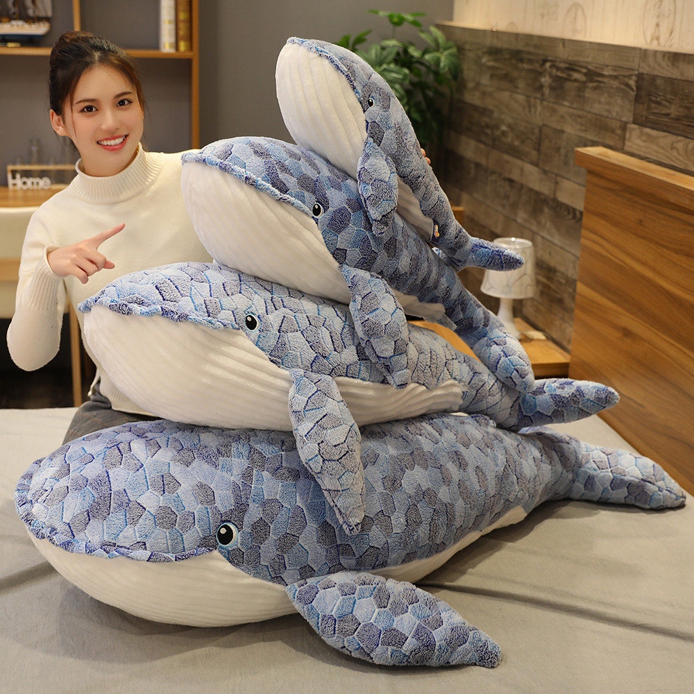 50-110 Cm Brinquedo De Pelúcia Gigante Tamanho Baleia Azul Animal Marinho Peluche Abraço Tubarão Macio Almofada Presente Para Crianças