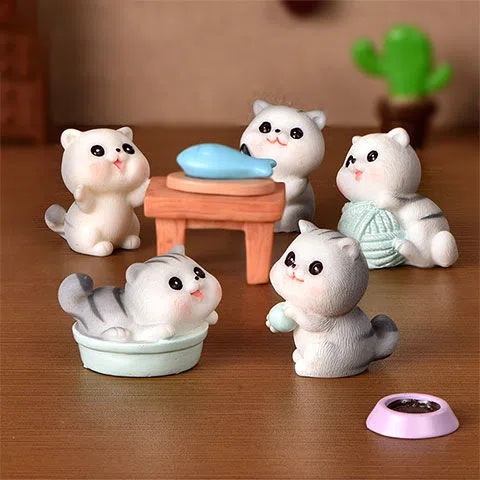 9Pcs/set Gatos De Desenho Animado Miniaturas De Animais Diy Resina Mini  Figuras De Jardim Fada Decoração Moss Terrarium Micro Landscape