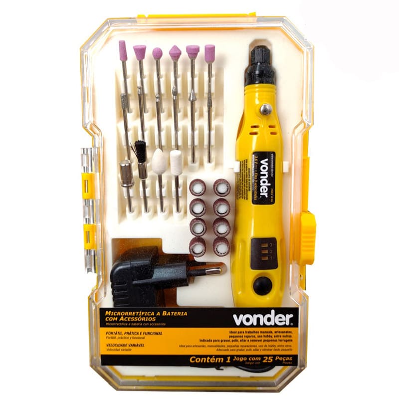 Micro Retífica 25 Peças Vonder Mbv 036 100v/240v 3,6v Litio