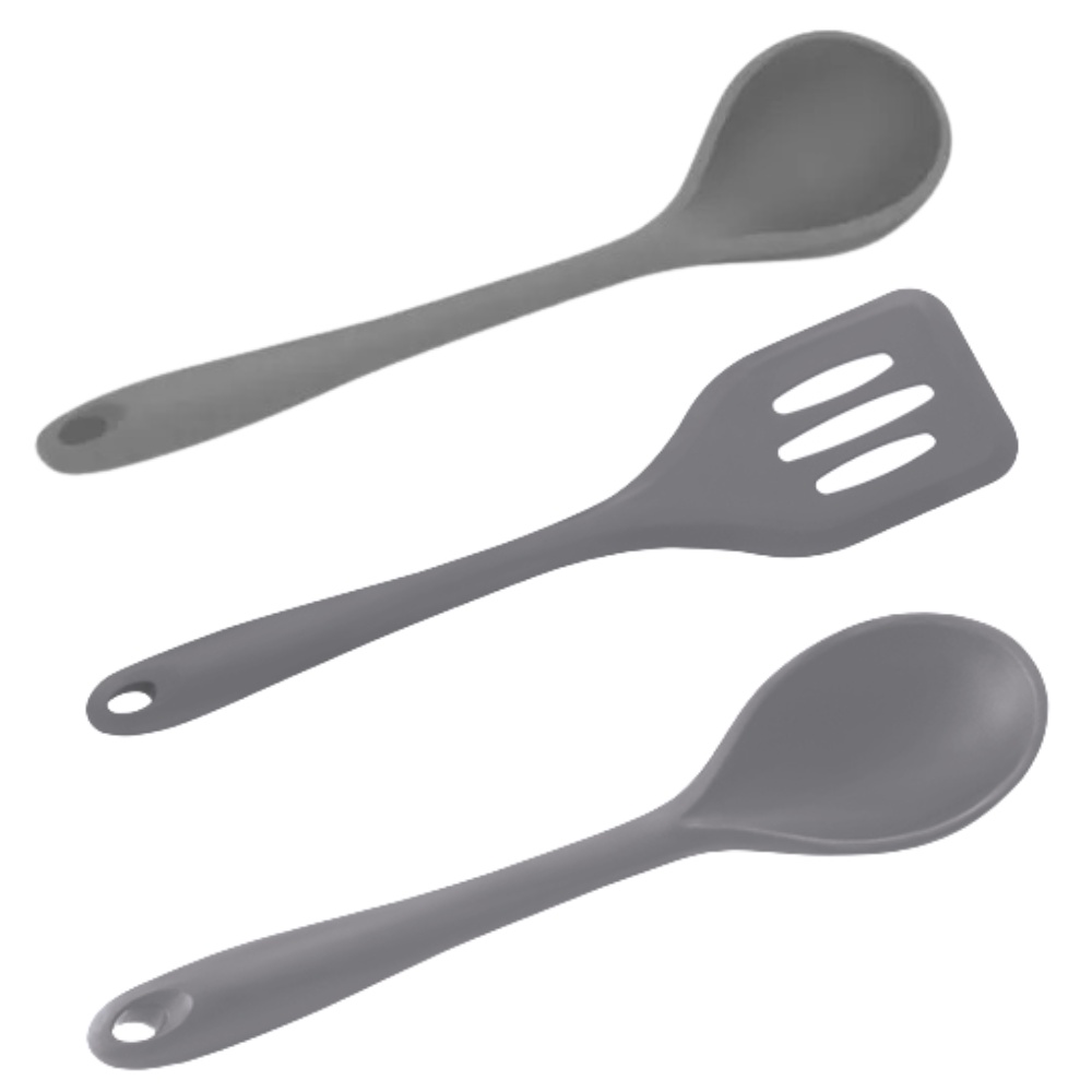 Conjunto de Utensilios em Silicone Cinza 3 Peças