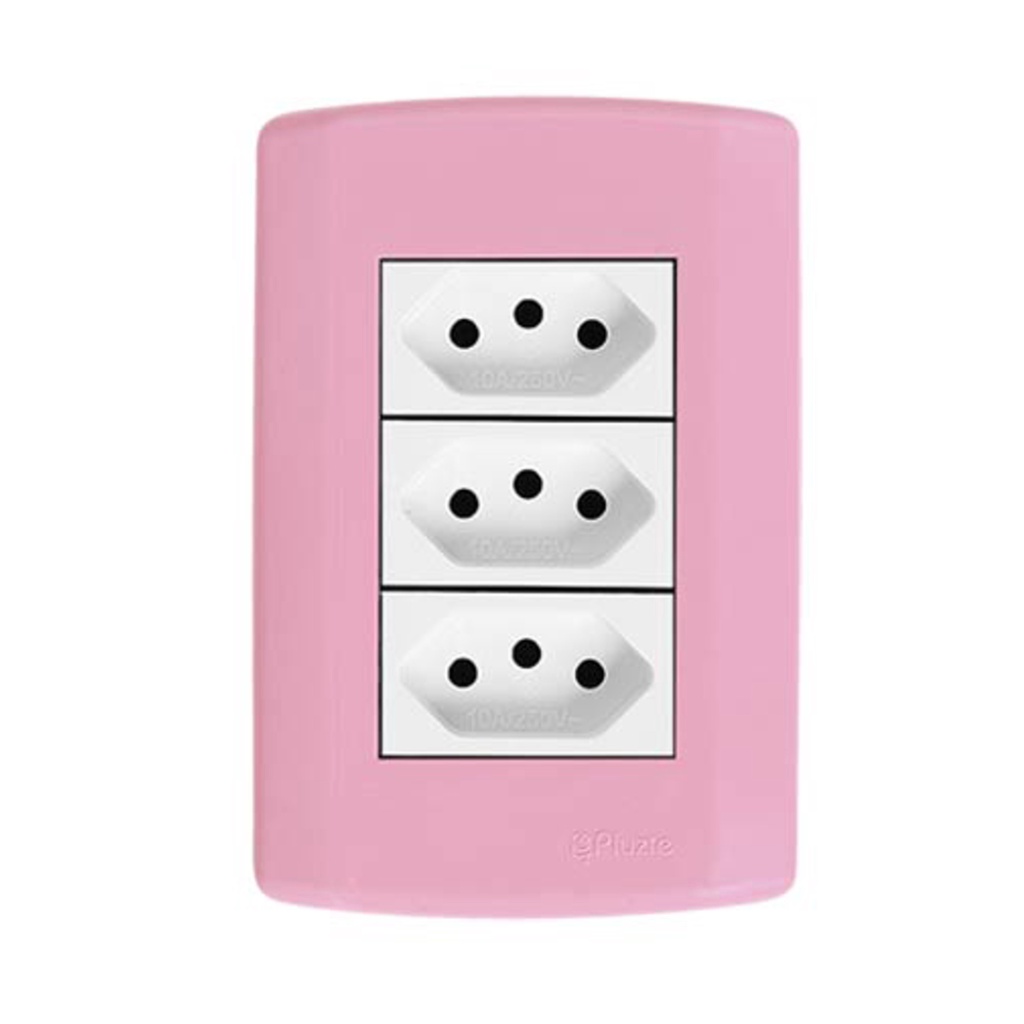 Tomada tripla 10A Pluzie Pluzi modular rosa
