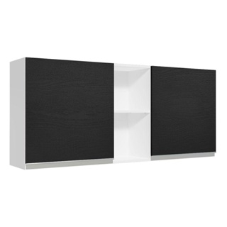 Armário Aéreo Madesa Glamy 150 cm 2 Portas e 2 Nichos - Branco/Preto