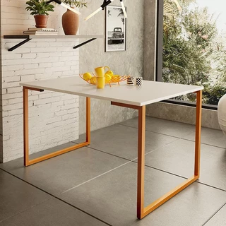 Mesa de Jantar Steel Estilo Industrial Pés de Aço 120x80cm Cobre/Off White